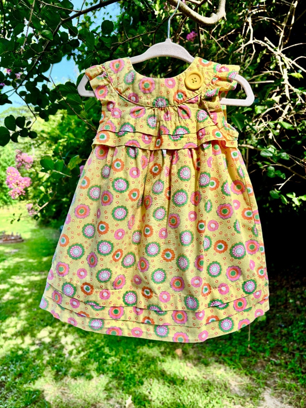 Vintage Yellow Floral Tiered Toddler Dress